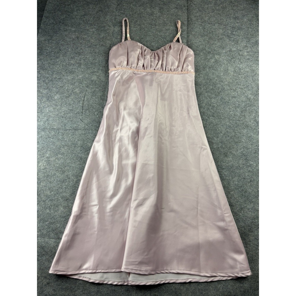 VTG Womens 0 Pink Knee Length Satin Beaded Ruched Dress Coquette Girly 00s Y2K
